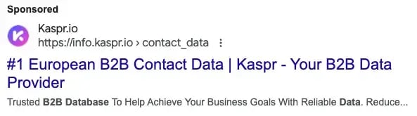 Screenshot of an example Kaspr Google Ad