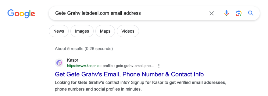 Graphic of Google search to find email address