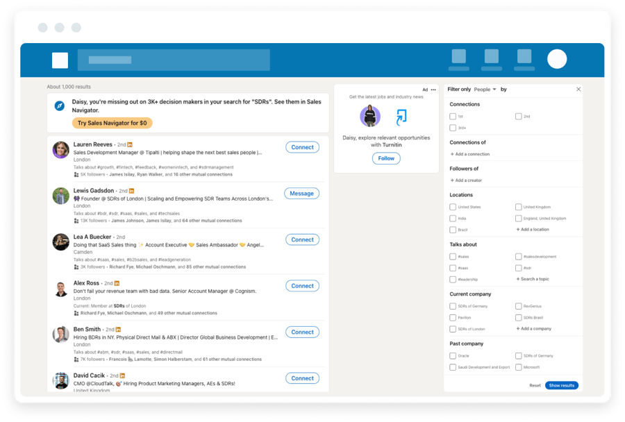 Screenshot of LinkedIn’s people search function