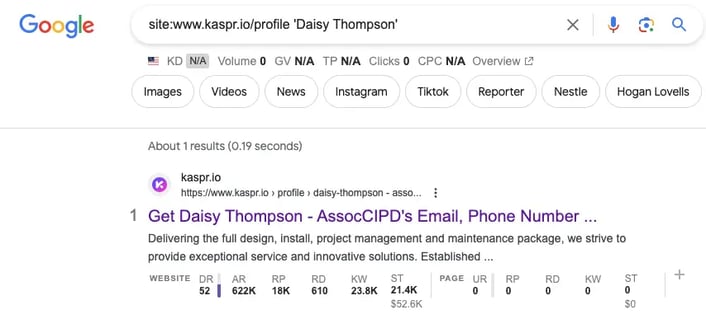 Screenshot of an example of how to use Google search operators