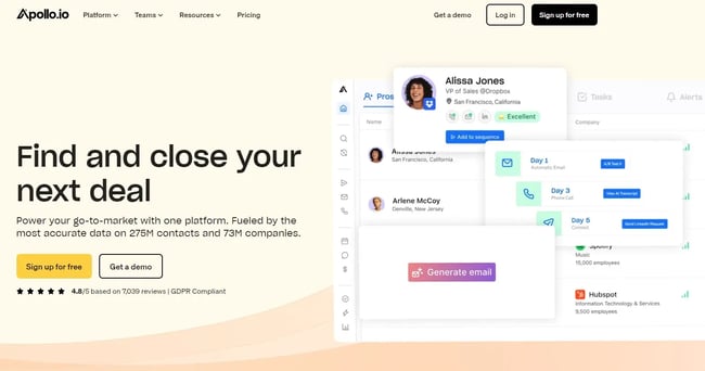 Screenshot of Apollo.io website homepage