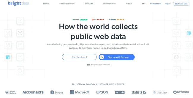 Screenshot of Bright Data website homepage