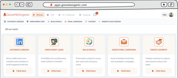 Graphic of GrowMeOrganic showing the available tools