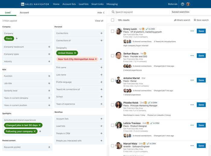 Screenshot of the LinkedIn Sales Navigator web app