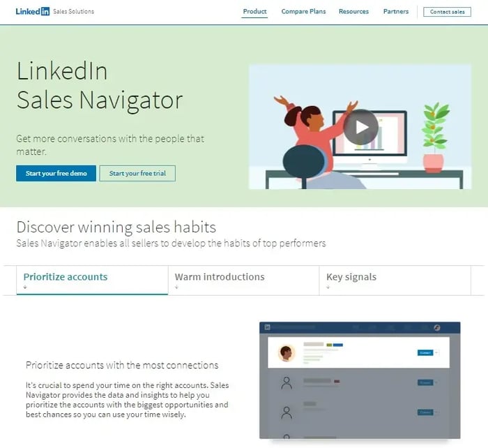 Screenshot of LinkedIn Sales Navigator homepage