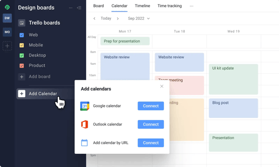 Graphic of calendar feature in Planyway: Calendar for Trello extension