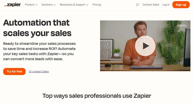 Screenshot of Zapier website