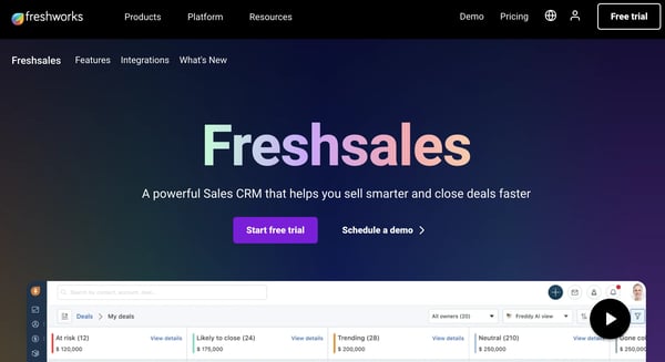 Screenshot of Freshworks website