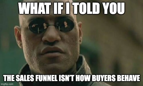 Matrix meme about how the sales funnel isn’t how buyers behave