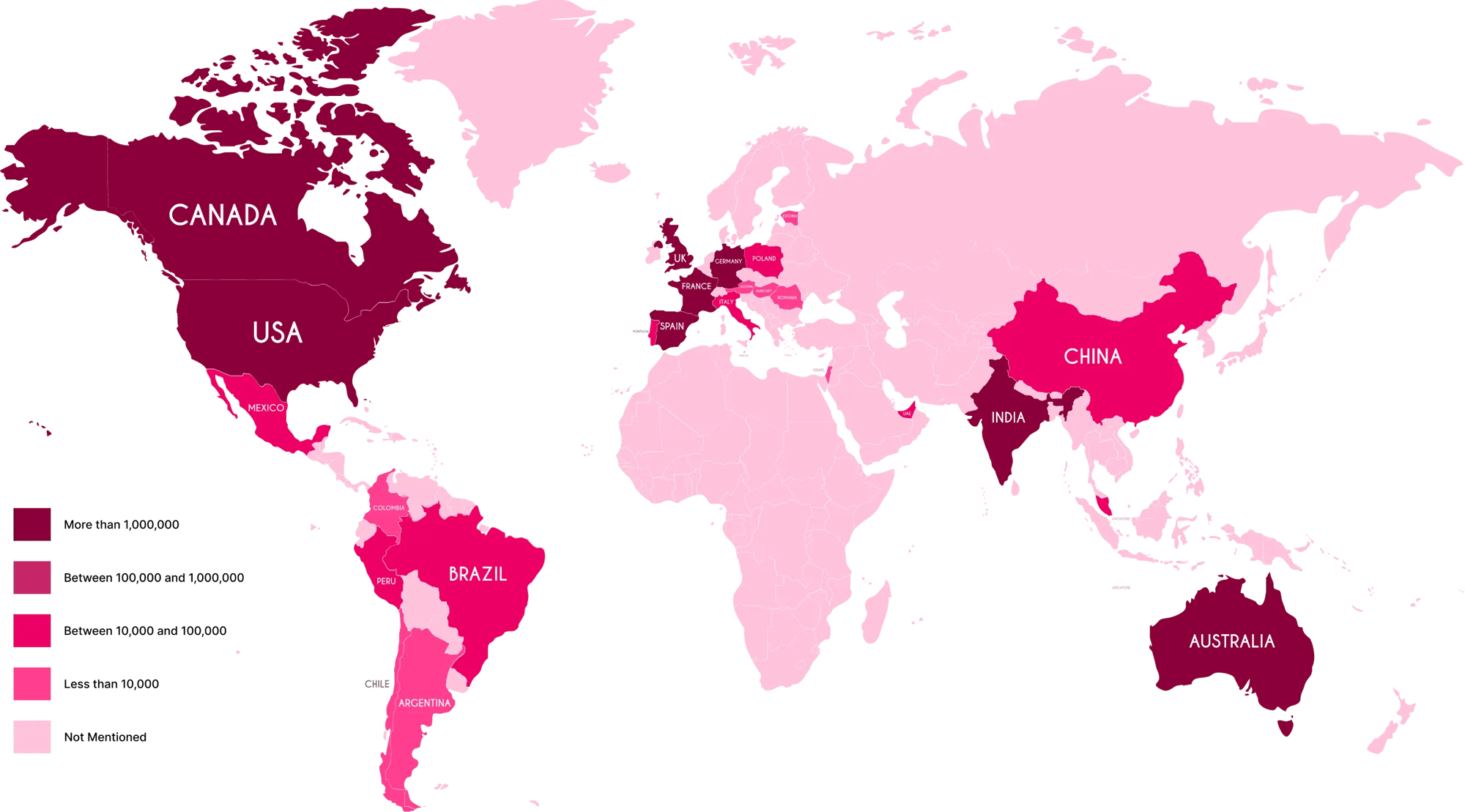 Kaspr global data coverage map - number of enriched phone numbers on profiles
