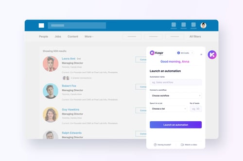 Graphic of Kaspr getting contact details from a LinkedIn list