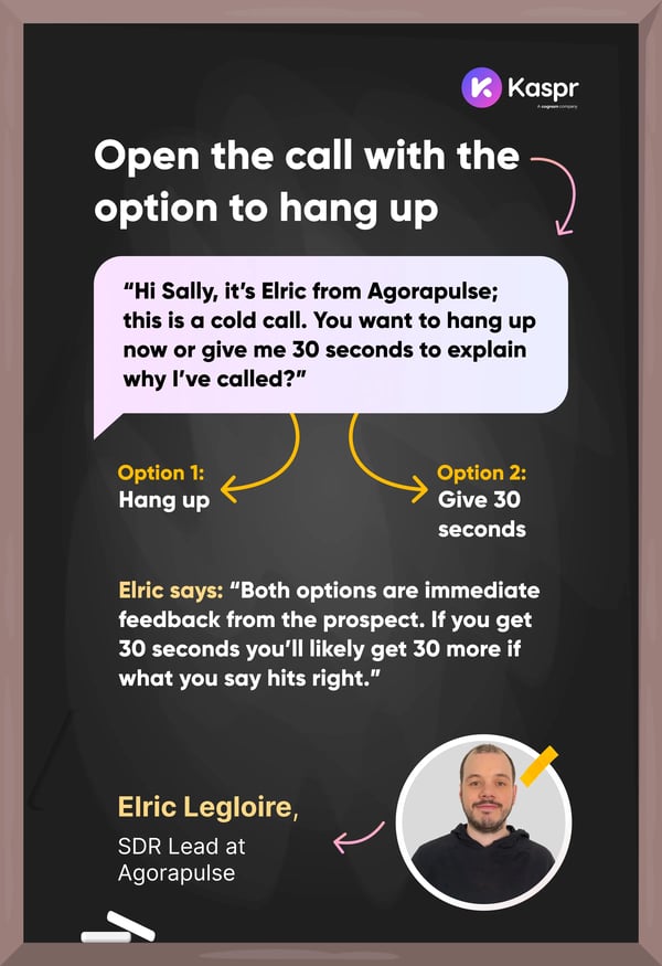 Infographic explaining why Elric Legloire's cold calling opener gives the option to hang up