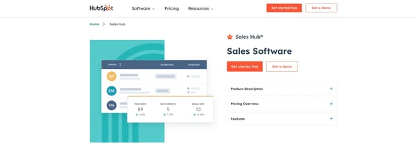 Screenshot of HubSpot Sales Hub website