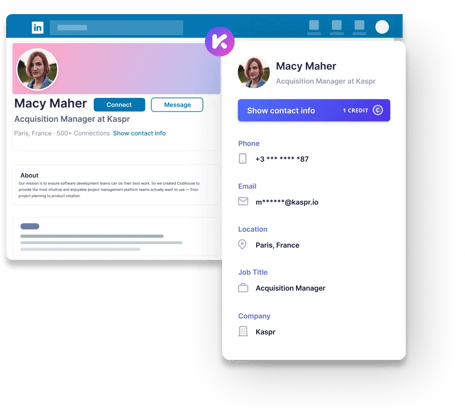 Screenshot of Kaspr's LinkedIn Chrome Extension in action on desktop