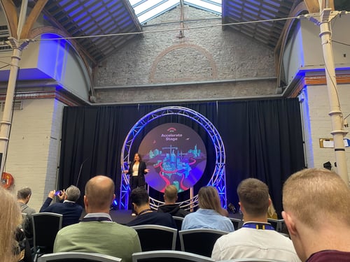 Daria Danilina speaking at the Accelerate Stage at SaaStock 2022